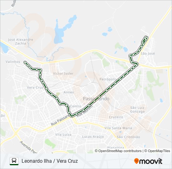 Mapa da linha 27 LEONARDO ILHA / VERA CRUZ de ônibus