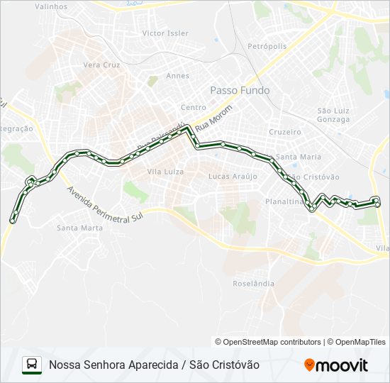 Mapa da linha 32 NOSSA SENHORA APARECIDA / SÃO CRISTÓVÃO de ônibus