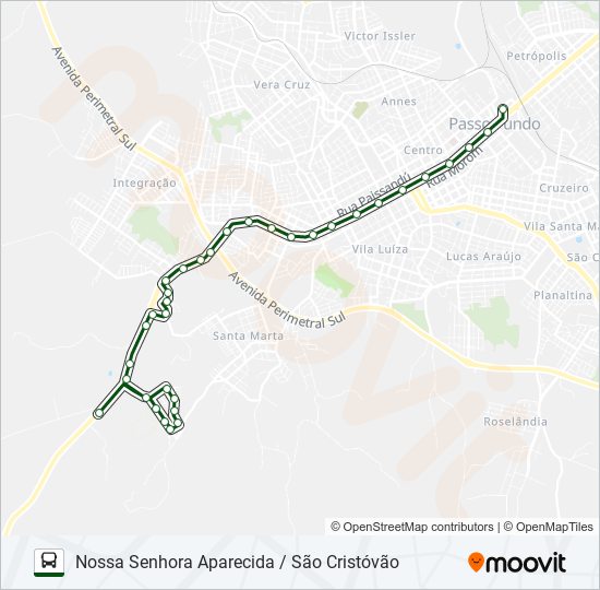Mapa da linha 32 NOSSA SENHORA APARECIDA / SÃO CRISTÓVÃO de ônibus