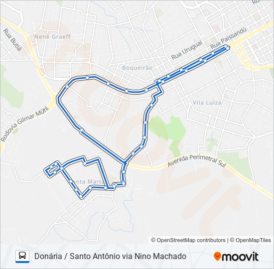 25A DONÁRIA / SANTO ANTÔNIO VIA NINO MACHADO bus Line Map