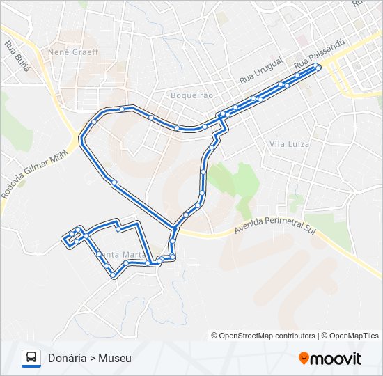 Mapa da linha 25A DONÁRIA / SANTO ANTÔNIO VIA NINO MACHADO de ônibus