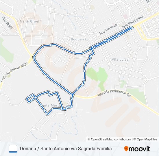 Mapa de 25B DONÁRIA / SANTO ANTÔNIO VIA SAGRADA FAMÍLIA de autobús