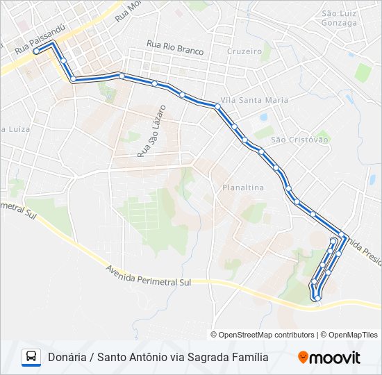 Mapa da linha 25B DONÁRIA / SANTO ANTÔNIO VIA SAGRADA FAMÍLIA de ônibus