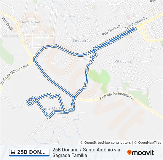 Mapa de 25B DONÁRIA / SANTO ANTÔNIO VIA SAGRADA FAMÍLIA de autobús