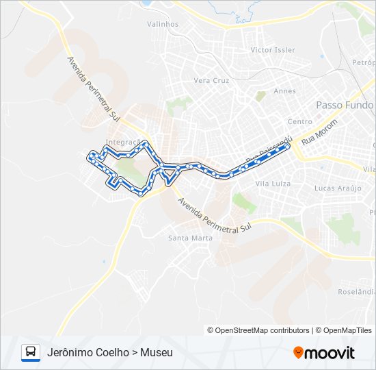 Mapa da linha 33 JERÔNIMO COELHO / PREFEITURA VIA MANOEL PORTELA de ônibus
