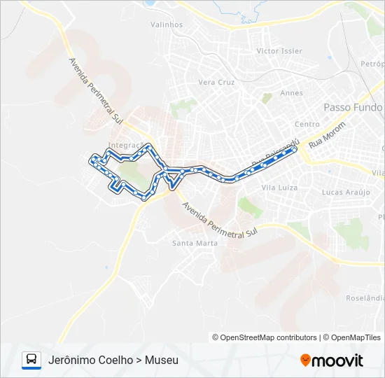 33 JERÔNIMO COELHO / PREFEITURA VIA MANOEL PORTELA Bus Line Map