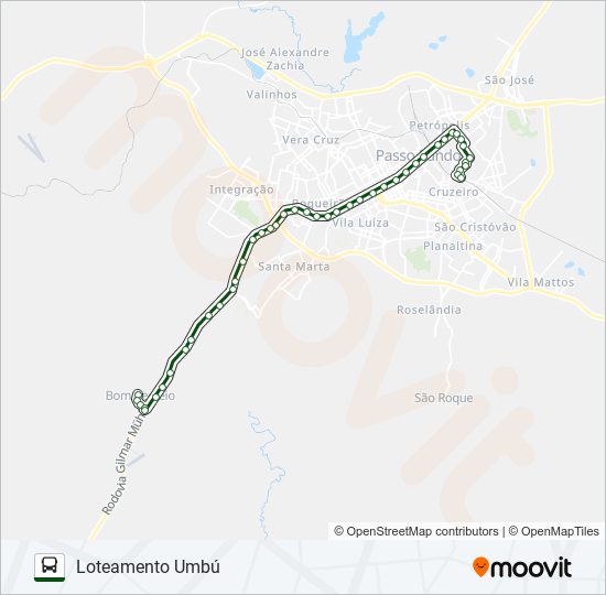 Mapa da linha 08 LOTEAMENTO UMBÚ / BOM RECREIO de ônibus