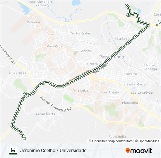 Mapa da linha 04 JERÔNIMO COELHO / UNIVERSIDADE de ônibus