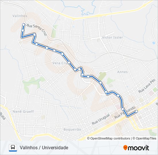 Mapa da linha 16 VALINHOS / UNIVERSIDADE de ônibus
