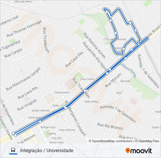 Mapa da linha 30 INTEGRAÇÃO / UNIVERSIDADE de ônibus