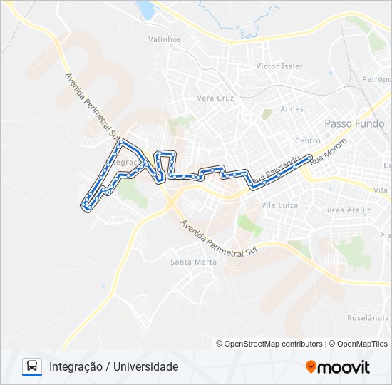 Mapa da linha 30 INTEGRAÇÃO / UNIVERSIDADE de ônibus