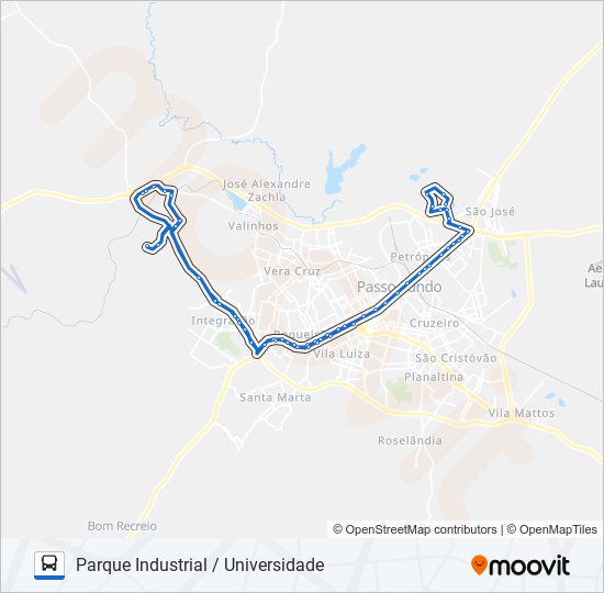 Mapa da linha 29 PARQUE INDUSTRIAL / UNIVERSIDADE de ônibus