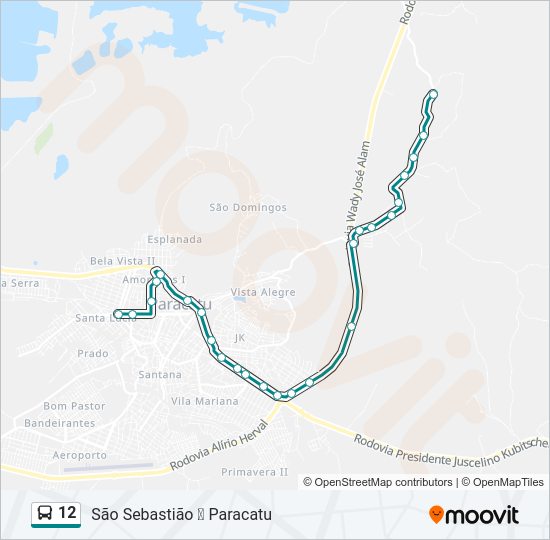 Mapa da linha 12 de ônibus