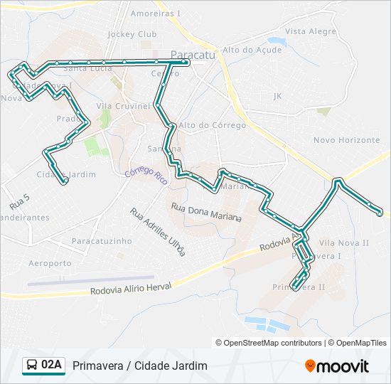 Mapa da linha 02A de ônibus