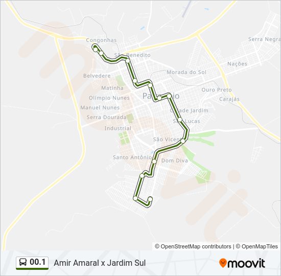 Mapa da linha 00.1 de ônibus