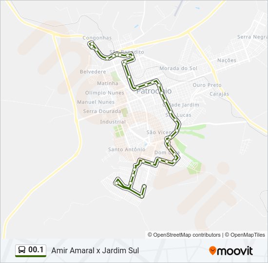 Mapa da linha 00.1 de ônibus