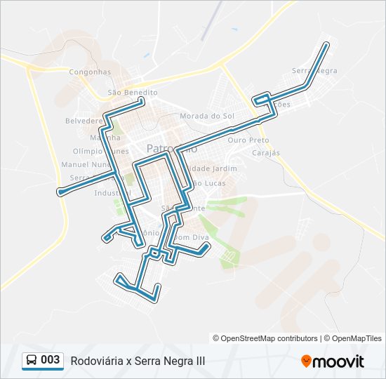 Mapa da linha 003 de ônibus