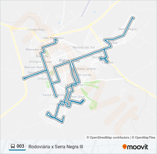 Mapa da linha 003 de ônibus