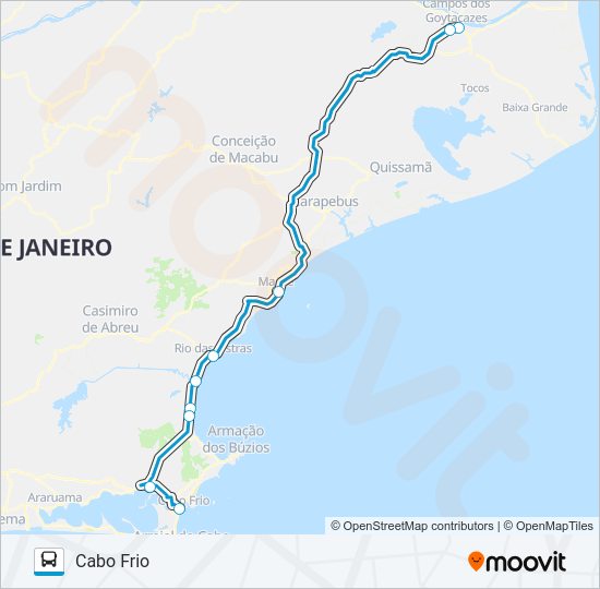Mapa da linha CAMPOS - CABO FRIO de ônibus