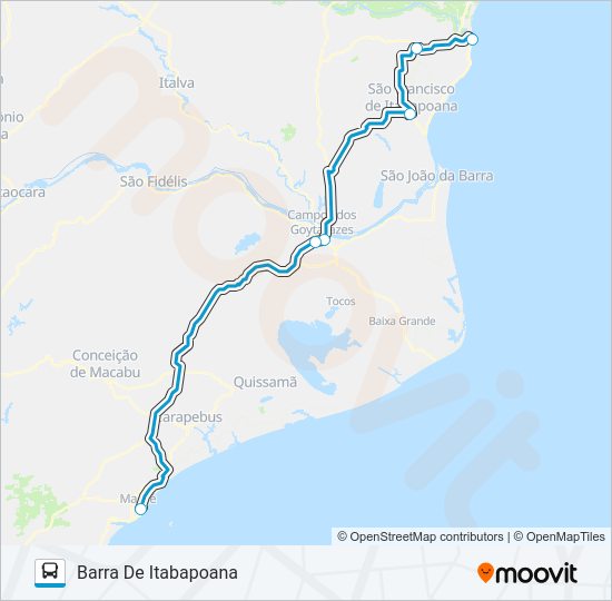 Mapa da linha MACAÉ - BARRA DE ITABAPOANA de ônibus