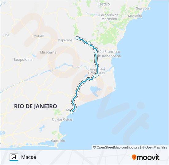 Mapa da linha MACAÉ - BOM JESUS DO ITABAPOANA de ônibus