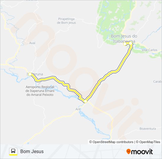 Mapa da linha ITAPERUNA - BOM JESUS de ônibus