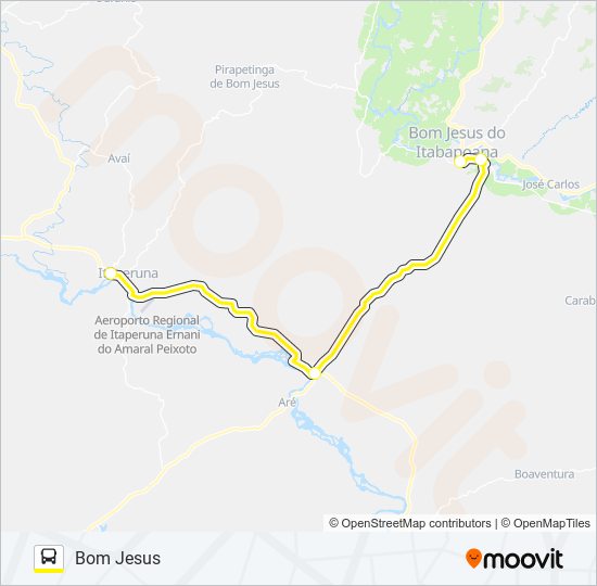 Mapa da linha ITAPERUNA - BOM JESUS de Bus