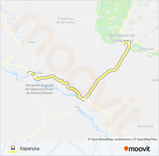 Mapa da linha ITAPERUNA - BOM JESUS de ônibus