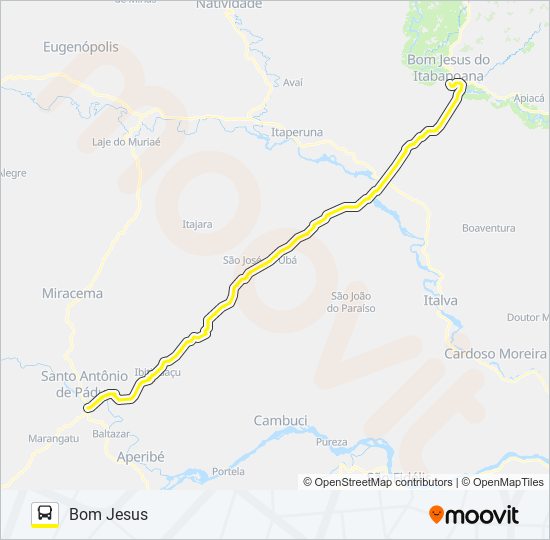 Mapa da linha BOM JESUS - SANTO ANTÔNIO DE PÁDUA de ônibus