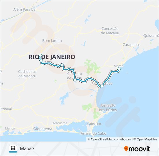 Mapa da linha MACAÉ - NOVA FRIBURGO (VIA RIO DAS OSTRAS) de ônibus