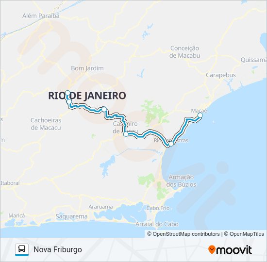 Mapa da linha MACAÉ - NOVA FRIBURGO (VIA RIO DAS OSTRAS) de ônibus