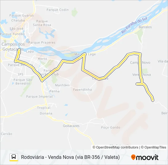 RODOVIÁRIA - VENDA NOVA (VIA BR-356 / VALETA) Bus Line Map