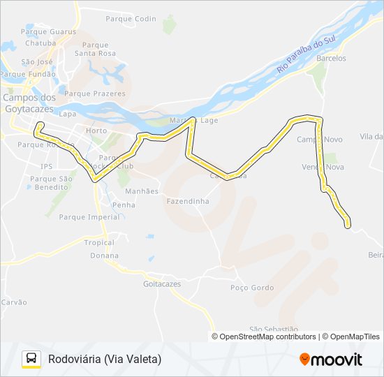 Mapa da linha RODOVIÁRIA - VENDA NOVA (VIA BR-356 / VALETA) de ônibus