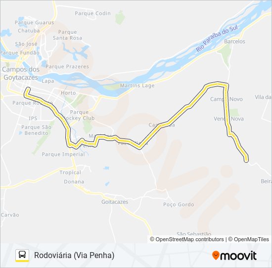 Mapa da linha RODOVIÁRIA - VENDA NOVA (VIA PENHA) de ônibus