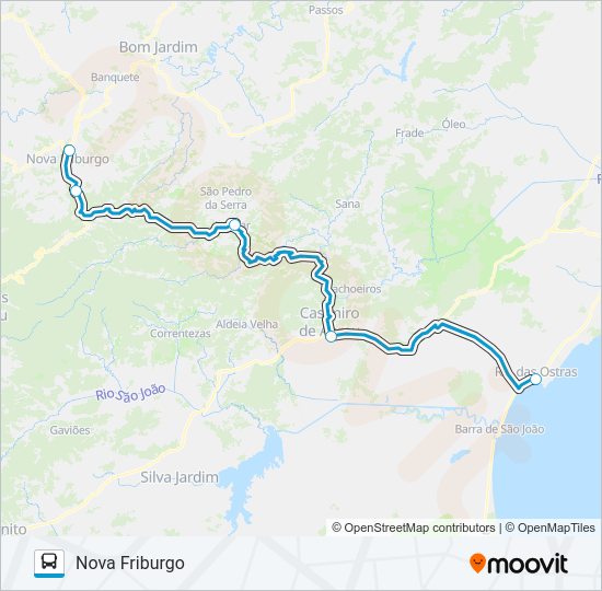 RIO DAS OSTRAS - NOVA FRIBURGO Bus Line Map