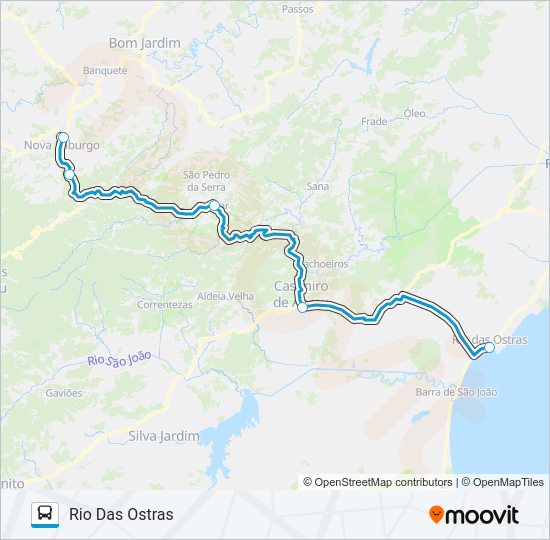 RIO DAS OSTRAS - NOVA FRIBURGO Bus Line Map