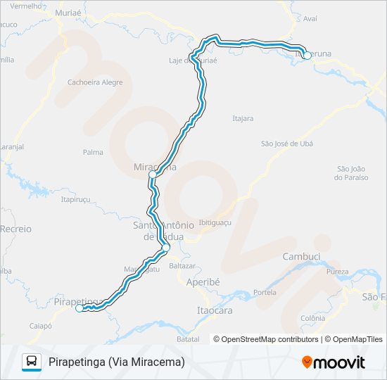 Mapa da linha ITAPERUNA - PIRAPETINGA de ônibus