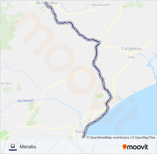 Mapa da linha MACABU - MACAÉ (EXECUTIVO) de ônibus