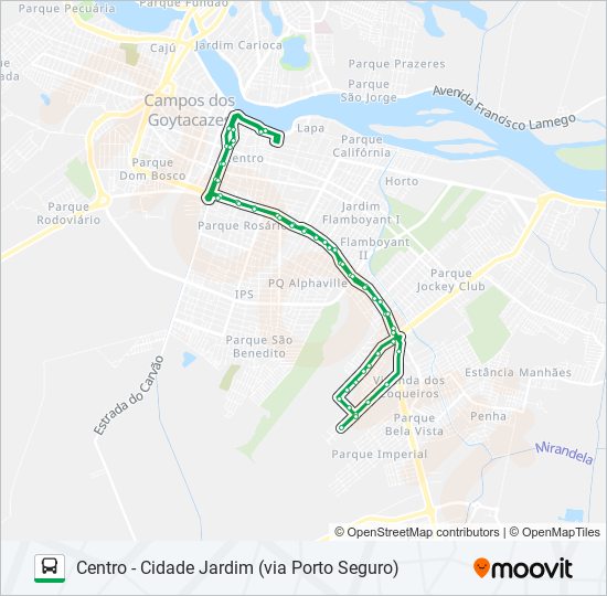 Mapa da linha CENTRO - CIDADE JARDIM (VIA PORTO SEGURO) de ônibus