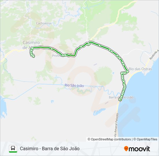 Mapa da linha CASIMIRO - BARRA DE SÃO JOÃO de ônibus