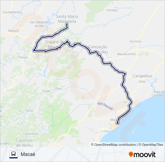 Mapa da linha B155 de ônibus
