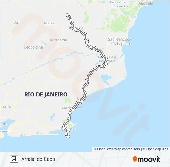 PORCIÚNCULA - ARRAIAL DO CABO (VIA ITAPERUNA) Bus Line Map