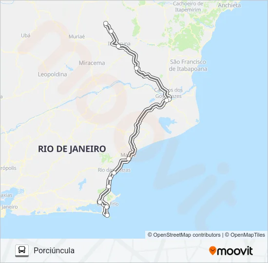 PORCIÚNCULA - ARRAIAL DO CABO (VIA ITAPERUNA) Bus Line Map