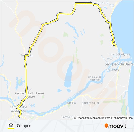 Mapa da linha N425 de ônibus