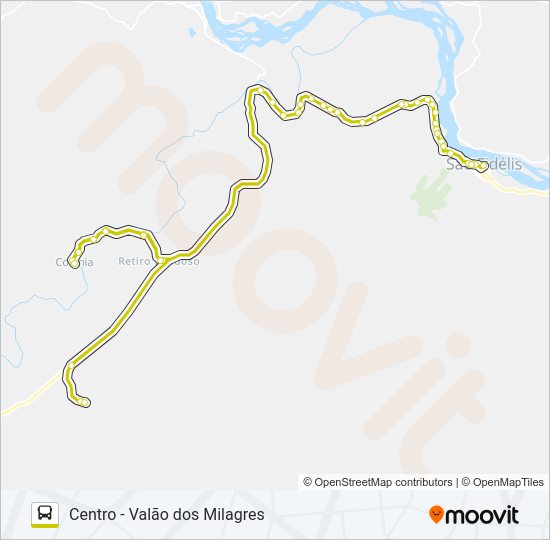 Mapa da linha CENTRO - VALÃO DOS MILAGRES de ônibus