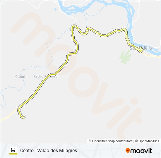 Mapa da linha CENTRO - VALÃO DOS MILAGRES de ônibus