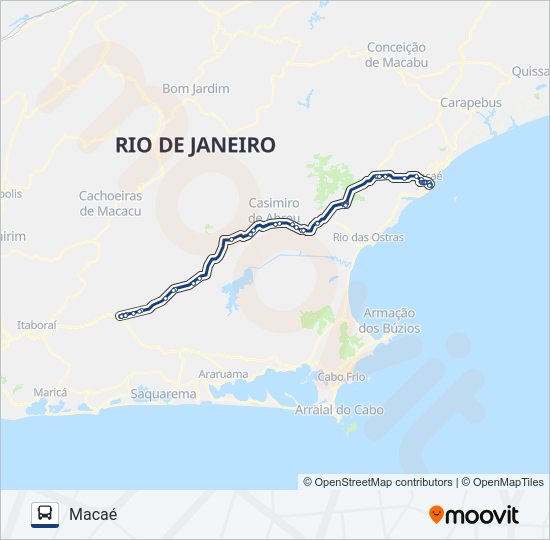 Mapa da linha B135 de ônibus