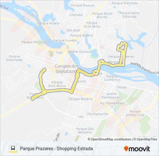 Mapa da linha PARQUE PRAZERES - SHOPPING ESTRADA de ônibus