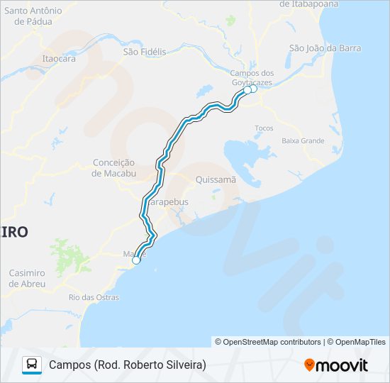 Mapa da linha CAMPOS - MACAÉ de ônibus