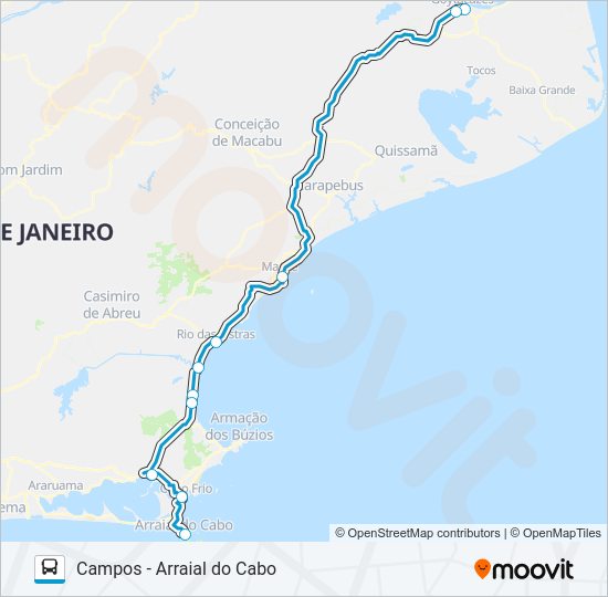 Mapa da linha CAMPOS - ARRAIAL DO CABO de ônibus